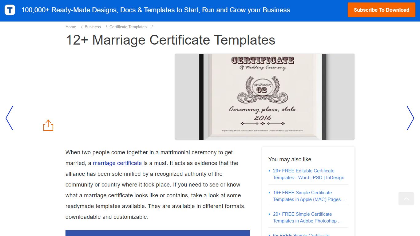 Marriage Certificate Template - 12+ Word, PDF, PSD Format Download ...